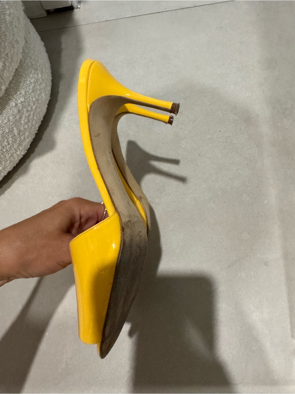 Manolo Blahnik Yellow Patent Leather Slide Mules - Picture 3 of 9